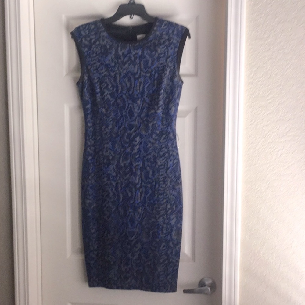 Cache Midnight Blue and Charcoal Midi Dress